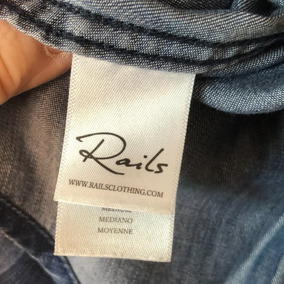 Revolve RAILS Carter Button Up Indigo Block Stripe Shirt M - Picture 9 of 15